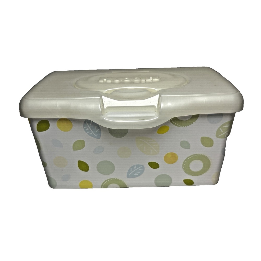 Huggies Baby Wipes EMPTY Pop Top Refillable Container Leaves & Dots Decorative